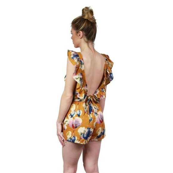 NEW!! LUCCA COILUTURE Khloe Terracotta Gold Floral Romper Size Large Flounce Ruf - Picture 13 of 15
